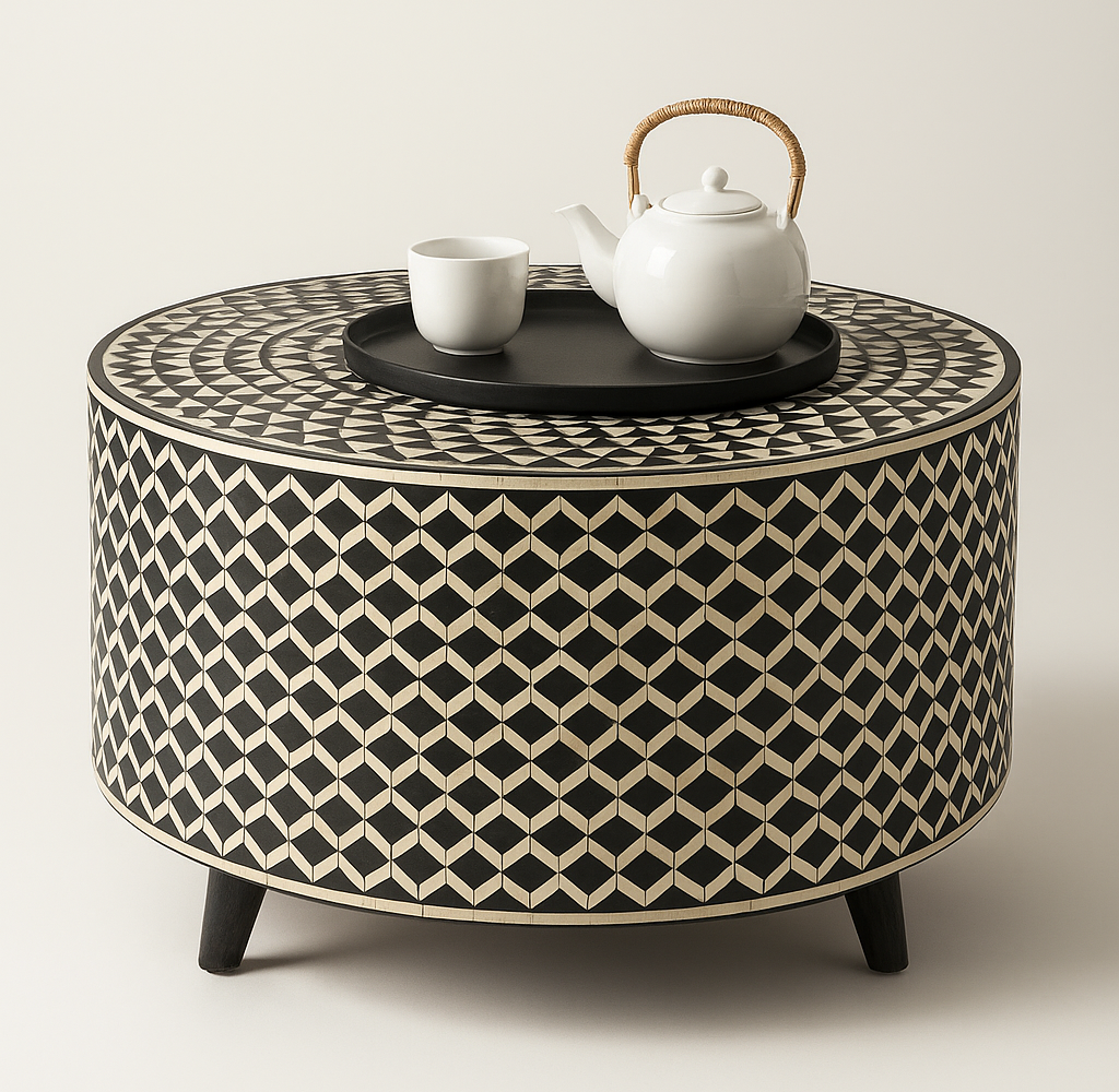 Round Bone Inlayed Coffee Table